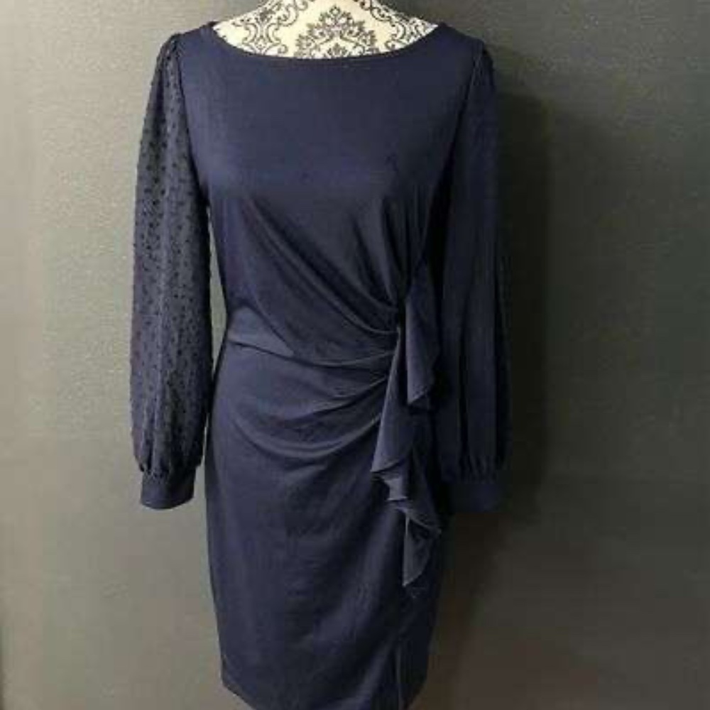 JASAMBAC Sheer Cocktail Dresses for Women Long Bishop Sleeve Wedding Dress (Size